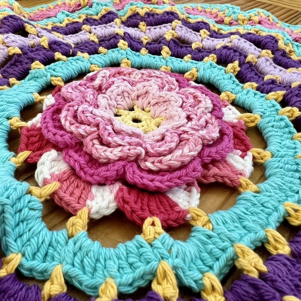 Handmade Multicolor Crochet Round Doily - Vibrant Home Accent